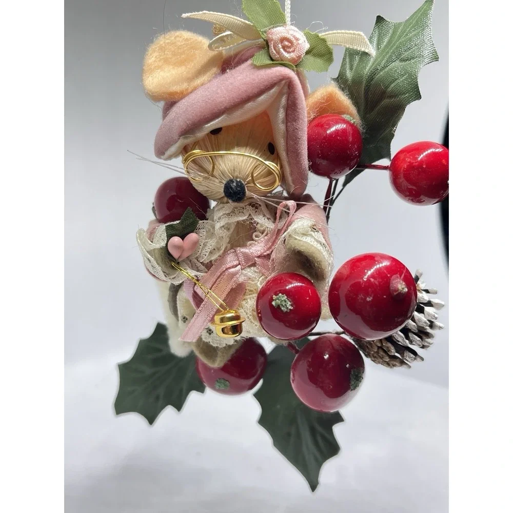 Vintage Kurt Adler Corn Husk Mouse Grandmother Glasses Christmas‎ Ornament READ